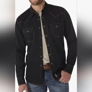 NWT Wrangler Mens Retro Two Pocket Long Sleeve Snap Shirt Black Discontinued